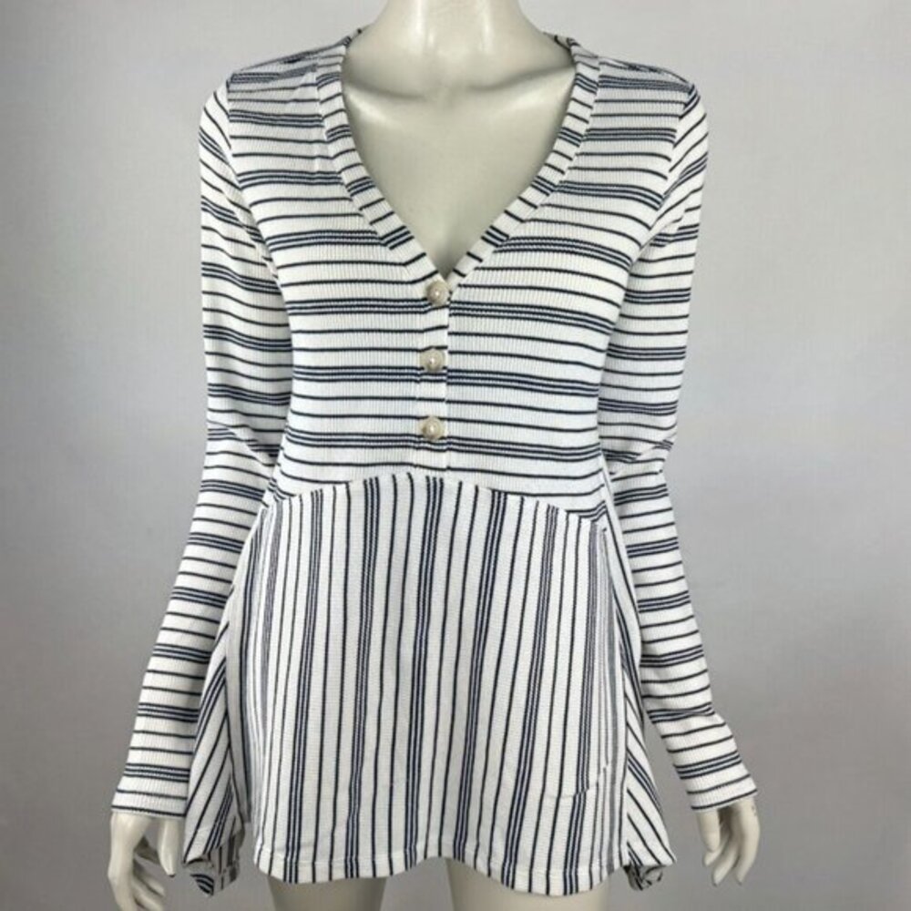 Anthropologie Maeve Eliza‎ Henley Babydoll Tunic Women M NWT $78 V-neck Stretch